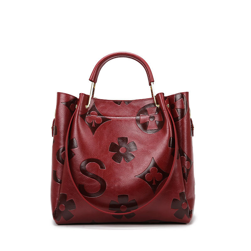 Fashionable And Simple Embossed Ladies Large-capacity Handbag