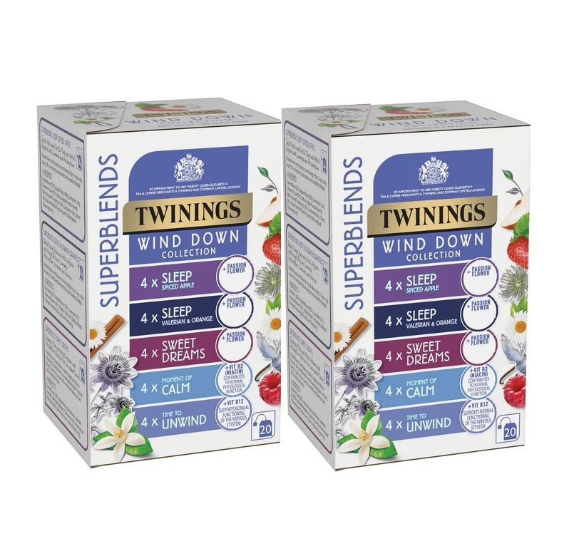 Twinings Superblends Wind Down Collection Individually Enveloped Herbal Tea Bags