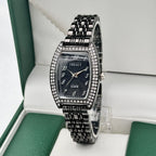 Diamond-encrusted Watch Barrel-shaped Dial Metal Bracelet Quartz Ladies' Watch