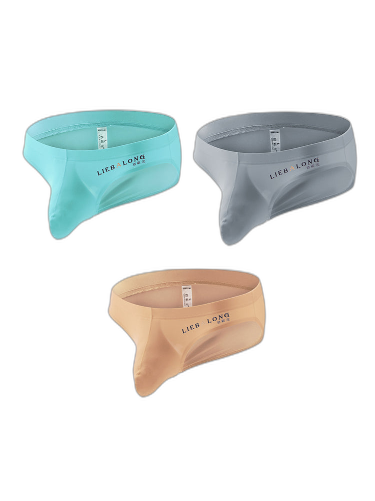3 Packs of Men's Ice Silk Seamless Convex Pouch Briefs