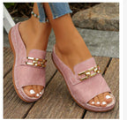 Plus Size Peep Toe Slippers With Metal Accessories