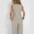 Summer Vest Suits V-neck Botton Sleeveless Top And Loose Straight Trousers Casual Womens Clothing