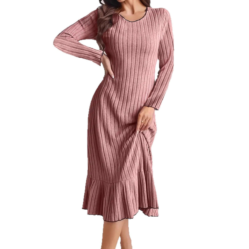 Women's Fashion Solid Color Ruffle Sleeve Long Dress