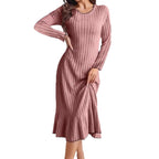 Women's Fashion Solid Color Ruffle Sleeve Long Dress