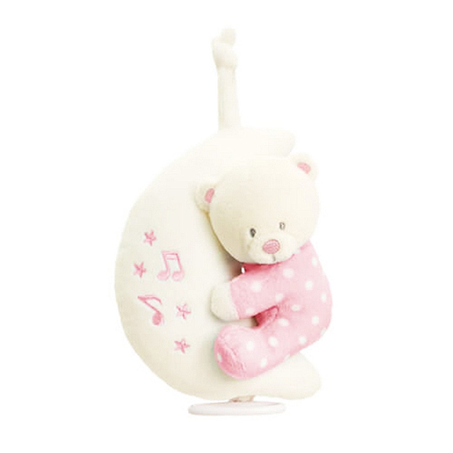 Teddy Bear On Moon Musical Plush Soft Toy Mobile For New Baby Girl Pink