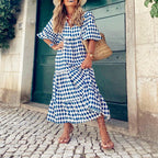 Geometric printed bubble sleeve dress