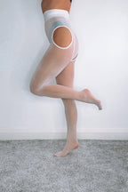 White 8 Denier Oil Shine Suspender-Style Tights