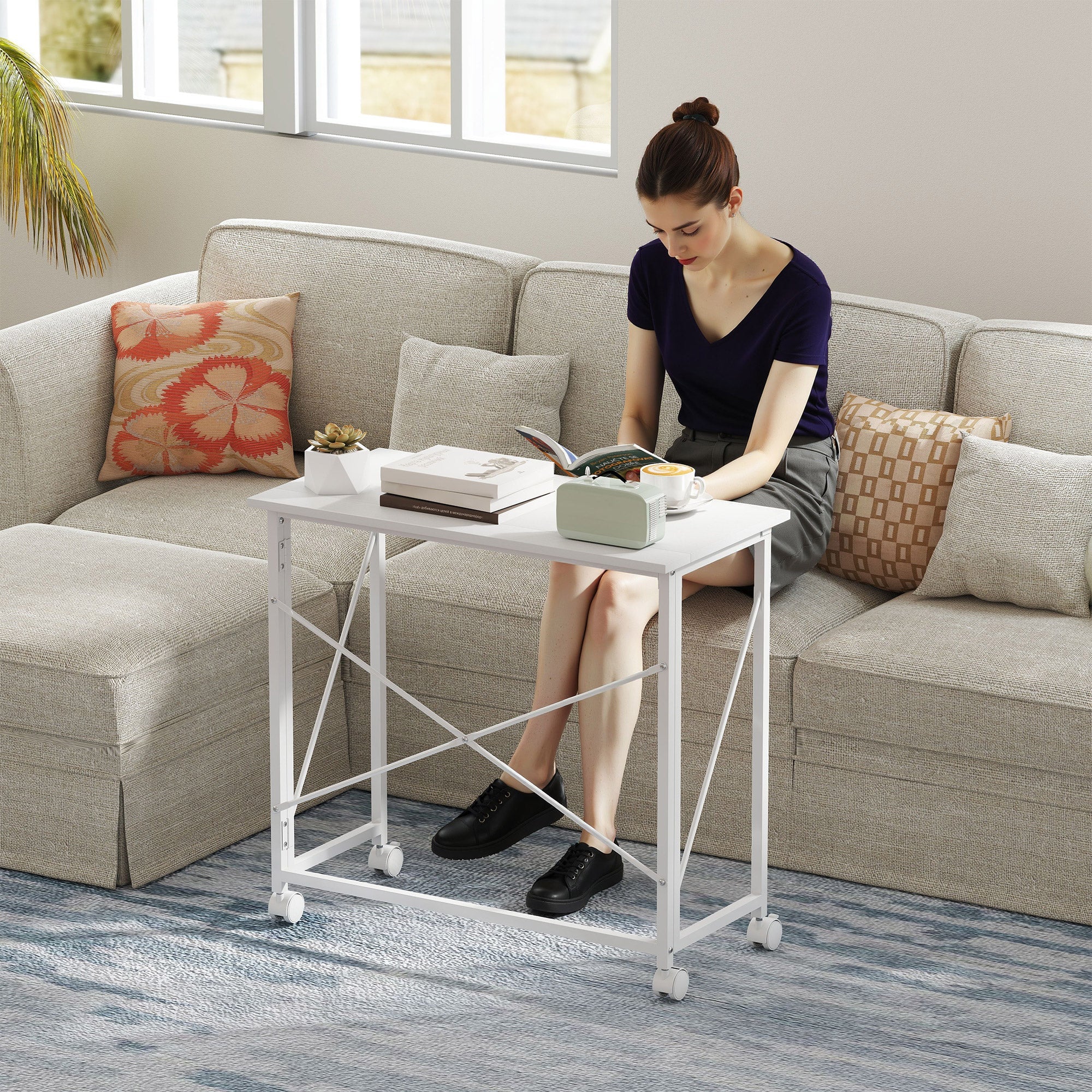 HOMCOM 80 cm Folding Desk on Wheels - White