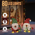 Set of 2 Lighted Gnome and Candy Cane Christmas Decorations, Pre-lit 2D Holiday Decor with 80 Warm White LED Lights for Xmas Outdoor Indoor Decor Lighted Holiday Displays