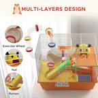 PawHut Hamster Cage, 3 Tiers Gerbil Cage for Dwarf Hamsters with Tubes, Ladder