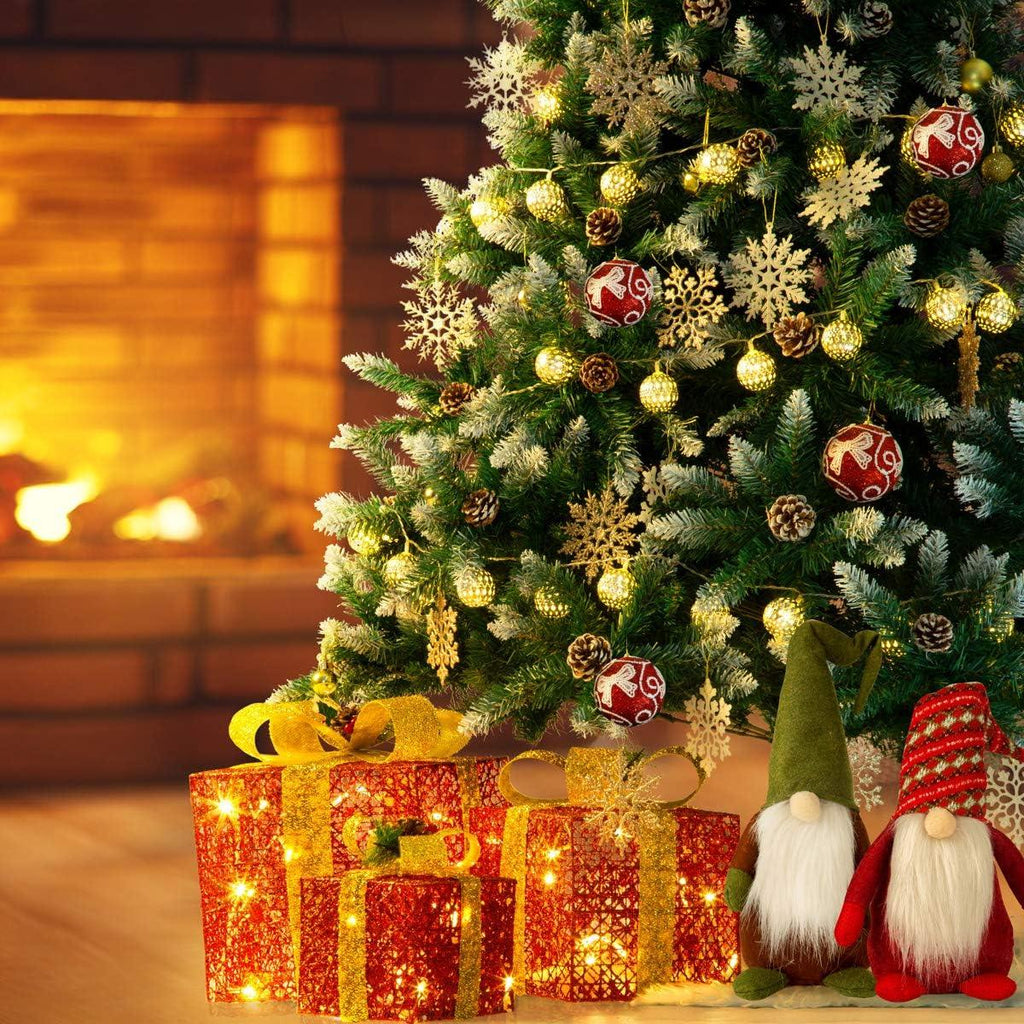 Artificial Christmas Tree 5FT Fold Out with Snow Pine Cones Indoor GIGALUMI