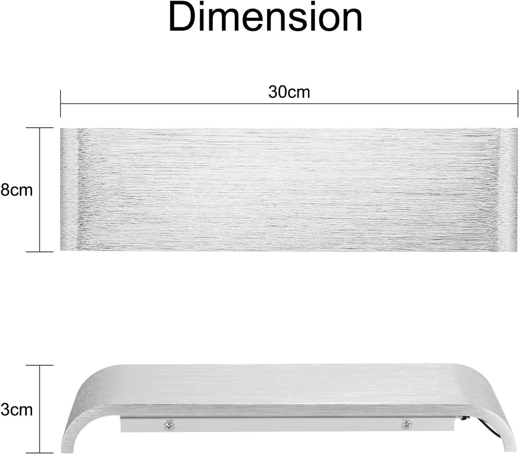 LED Wall Light 31cm Up Down Silver Lamp Cold White Indoor Lighting Lightess