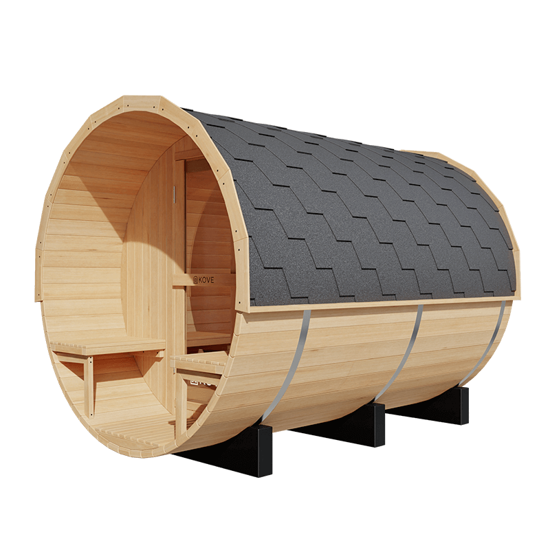 KOVE Outdoor Barrel Sauna – 5–6 Person Garden Sauna with 6kW Harvia Electric Heater