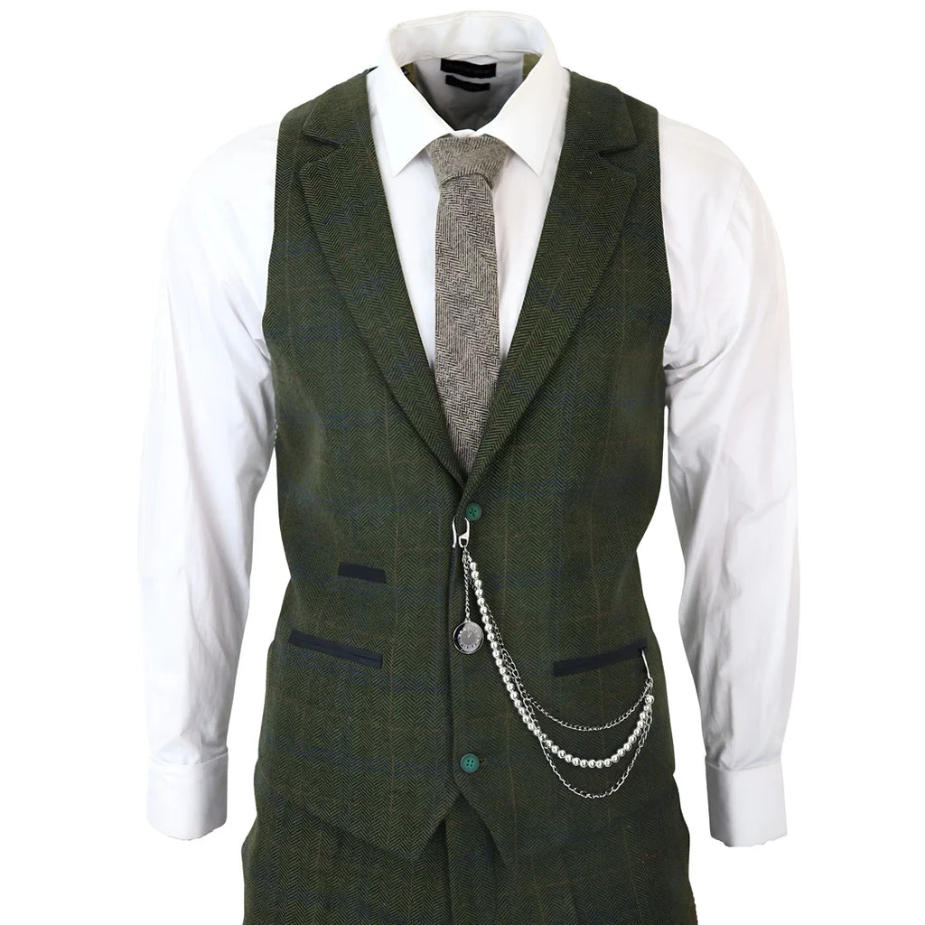 STZ71 - Men's 3 Piece Suit Wool Tweed Green Blue Brown Check 1920s Gatsby Formal Dress Suits