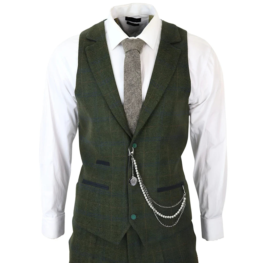 STZ71 - Men's 3 Piece Suit Wool Tweed Green Blue Brown Check 1920s Gatsby Formal Dress Suits