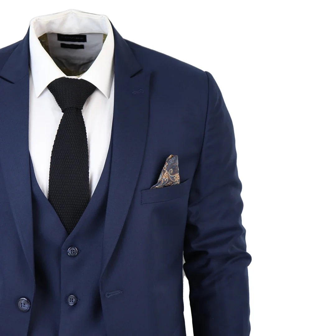 IM1 Men's Classic Plain Navy 3 Piece Suit