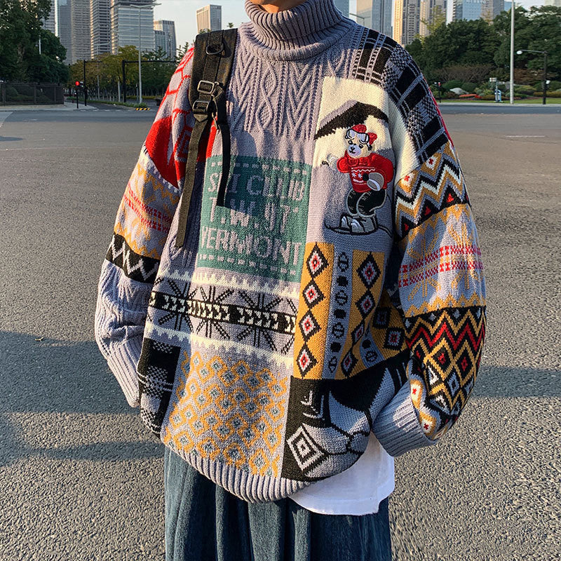Christmas Sweater Men's And Women's Autumn And Winter High Collar