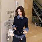 Polo Collar Fake Two Piece Bottoming Slim Fit Top