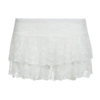Stretchy Double-layer Lace Figure-flattering Dance Mini Skirt