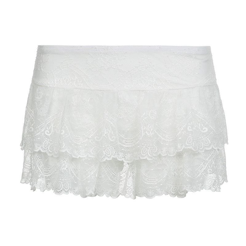 Stretchy Double-layer Lace Figure-flattering Dance Mini Skirt