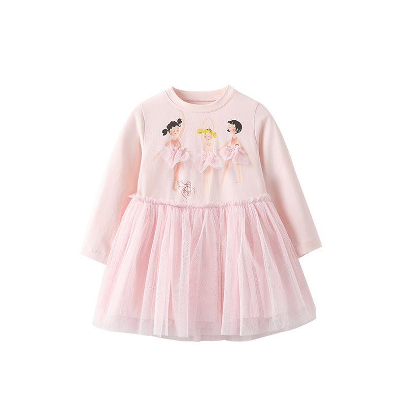 Cute Crew-neck Long-sleeve Dress Suitable For Toddlers