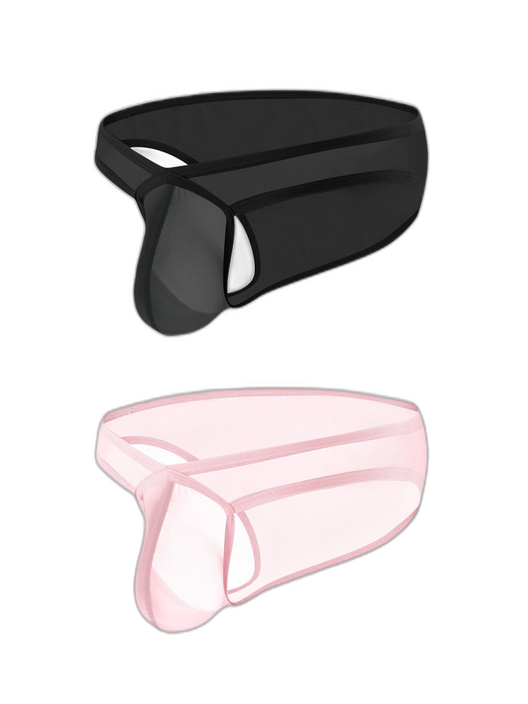 2 Pack Men's Sexy See-Through Triangle Y-Shaped Sleep Briefs