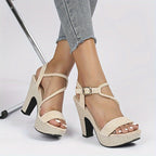 Women's Block Heeled Sandals, Fashion Buckle Strap Summer Shoes Women's Comfortable Sandals