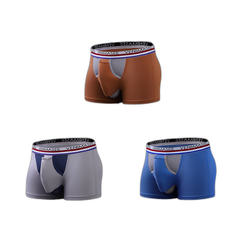 3 Pack Men's Breathable Divided Double Pouch Boxer Briefs