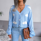 Women's Cloud Pattern Knitted Cardigan Sweater