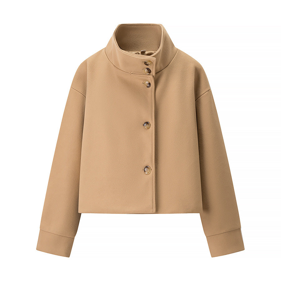 Commuter's All-matching Stand Collar Breasted Woolen Coat