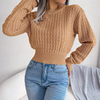 Street Style Twist Long Sleeves Cropped Knitted Sweater