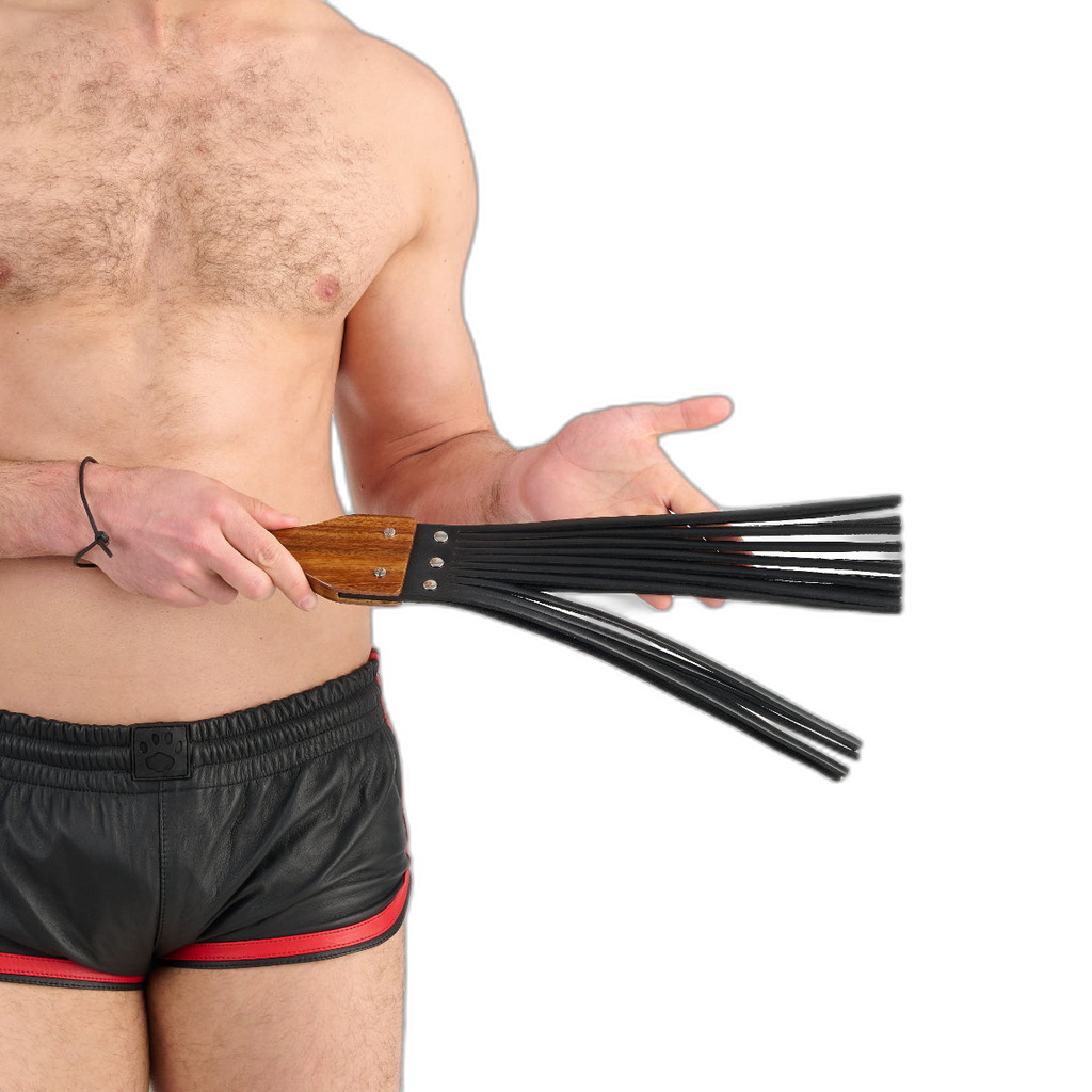 Prowler RED Leather & Wood Fringe Paddle