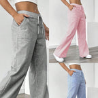 New Striped Trousers With Pockets Casual Versatile Loose Wide Leg Pants Women's Clothing