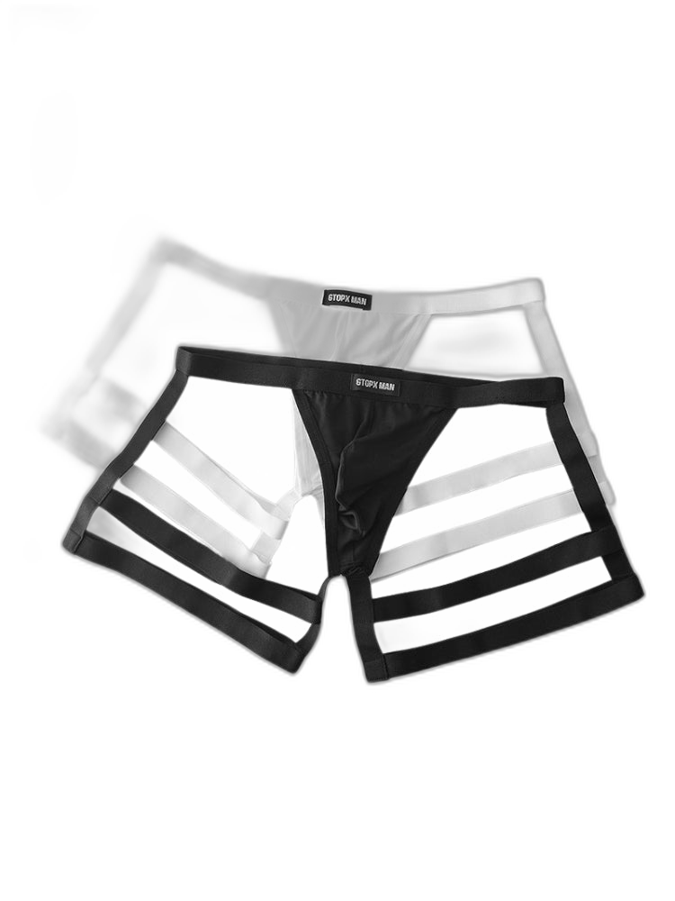 2 Pack Men's Low-Rise Sexy Thong with U-Pouch and Fixed Thigh Straps
