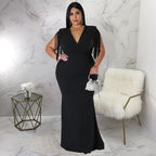 Women's Plus-Size Tassel V-Neck Long-Sleeve Slim-Fit Dress