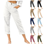 Women's Cotton Linen Patchwork Trousers | High Waist Drawstring Loose Casual Pants | 11 Colours | S–3XL | Michan Direct