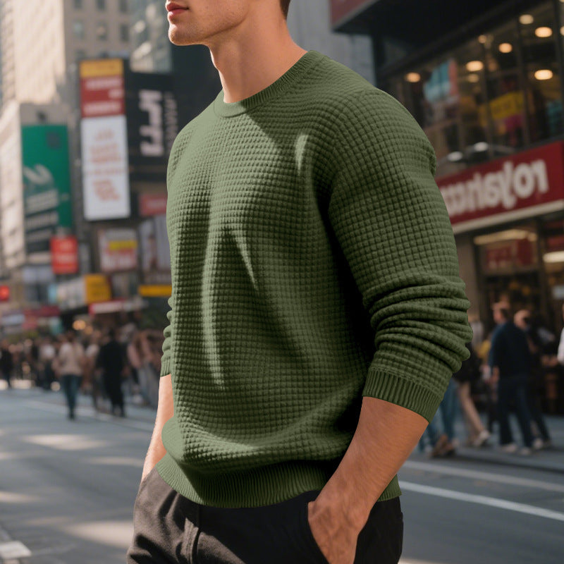 Loose And Simple Sports Jacquard Round Neck Long Sleeve Sweater