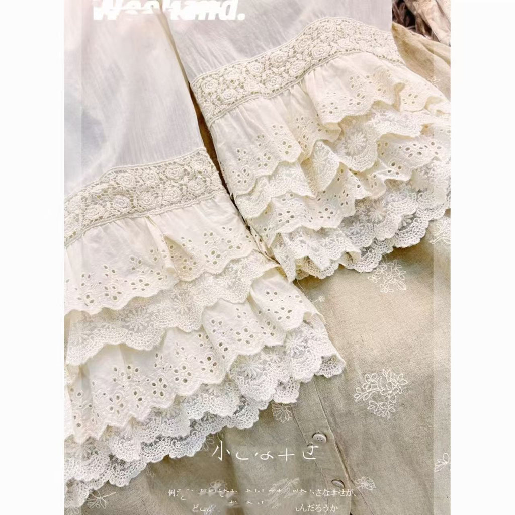 Fairystyle Fourlayer Lace Layered Design Highwaisted Loosefit Casual Pajama Pants