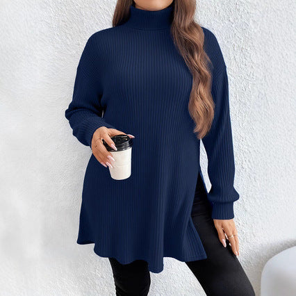 Women's Arrival Irregular Slit Turtleneck Plus Size Sweater Top