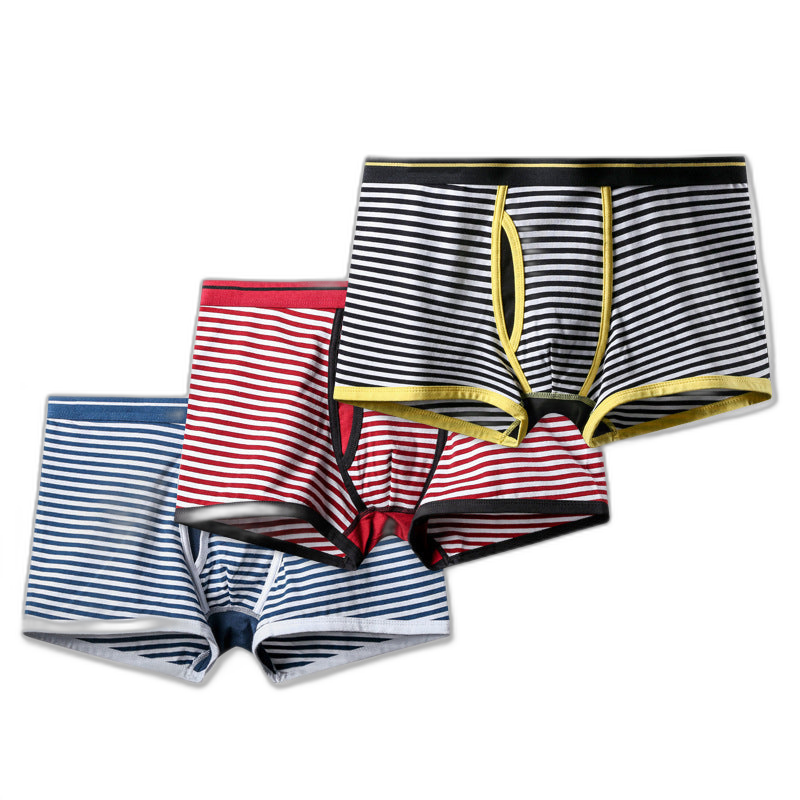Men's Striped Cotton Sports Boxer Briefs