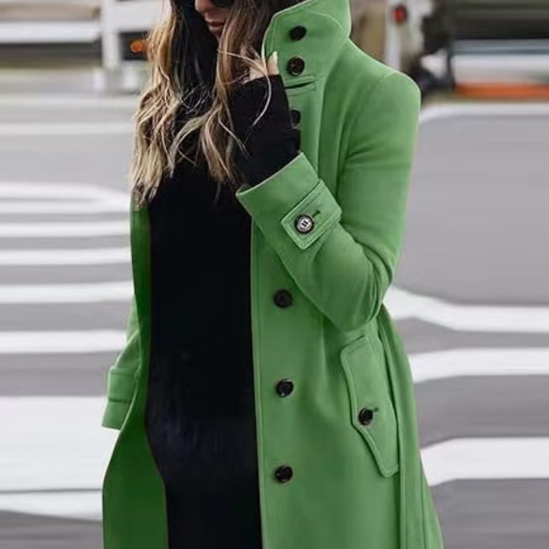 Women's Luxury Woolen Coat - Slim Fit Stand Collar Cardigan | Premium Winter Outerwear