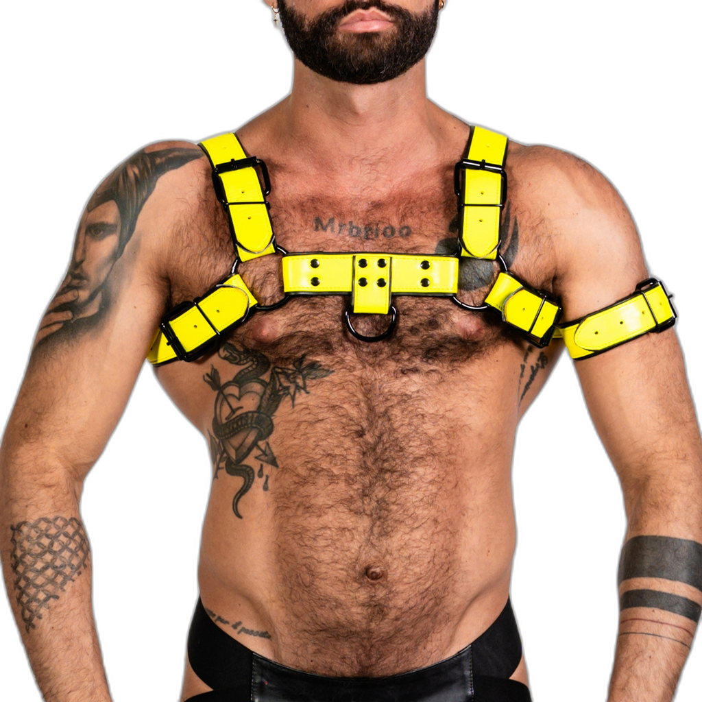 ruff GEAR Bold Leather Bulldog Harness Neon Yellow