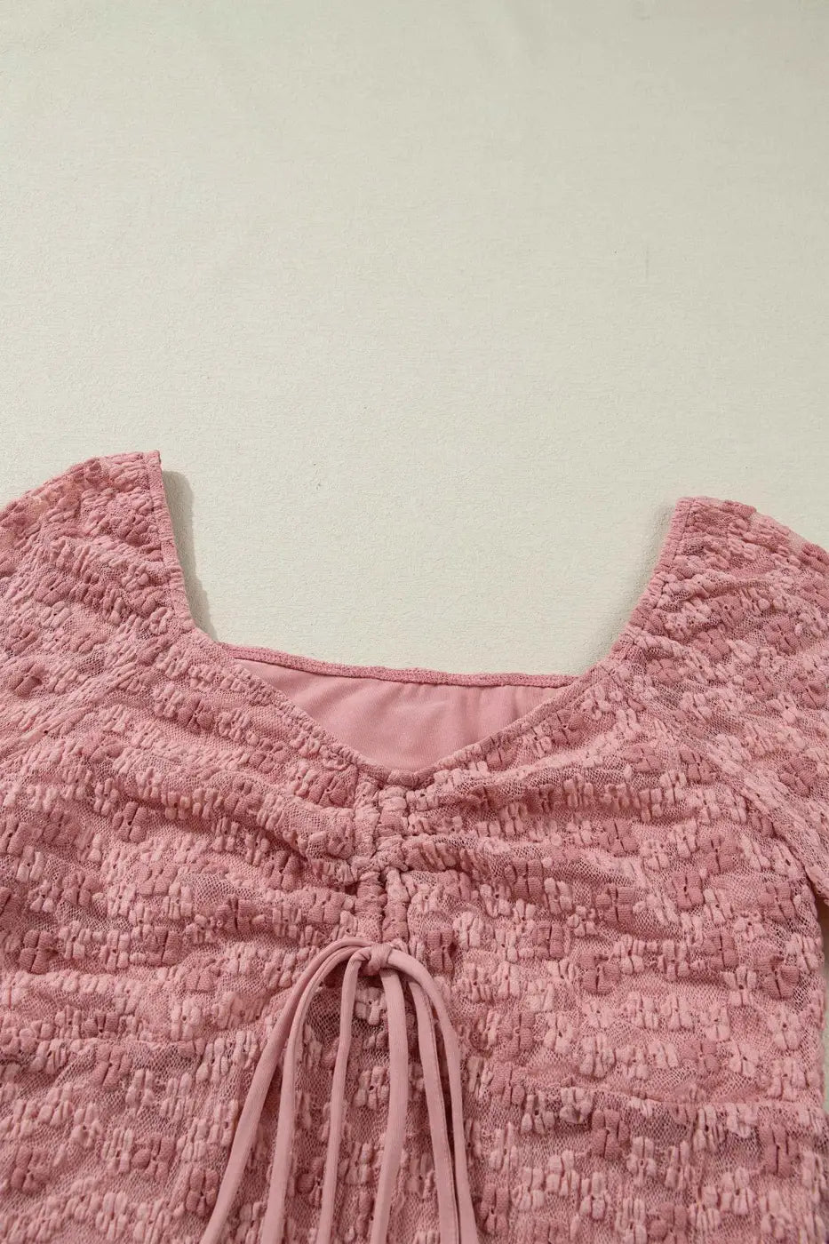Pink Floral Lace Bell Sleeve Square Neck Blouse Women UK