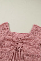 Pink Floral Lace Bell Sleeve Square Neck Blouse Women UK