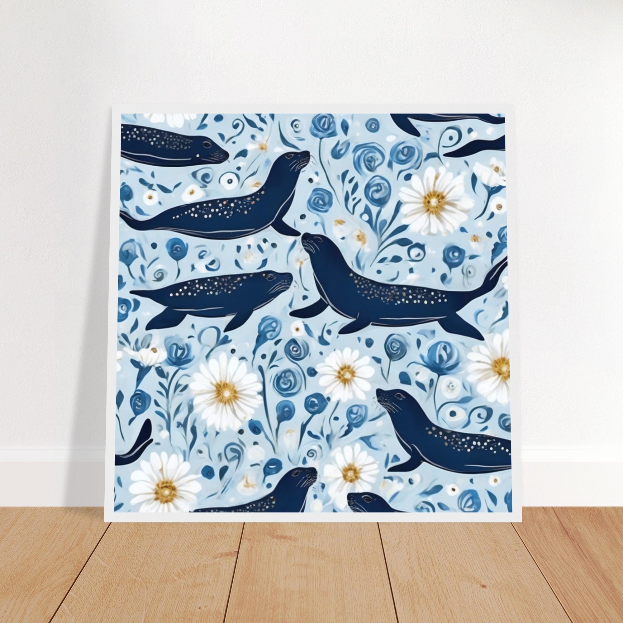 Whimsical Seal and Daisy Framed Wall Art