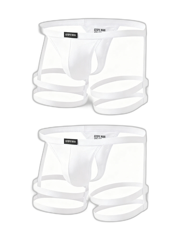 2 Pack Men's Low-Rise Sexy Thong with U-Pouch and Fixed Thigh Straps