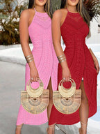 Hip-hop Street-style Asymmetric Sleeveless Halter Dress