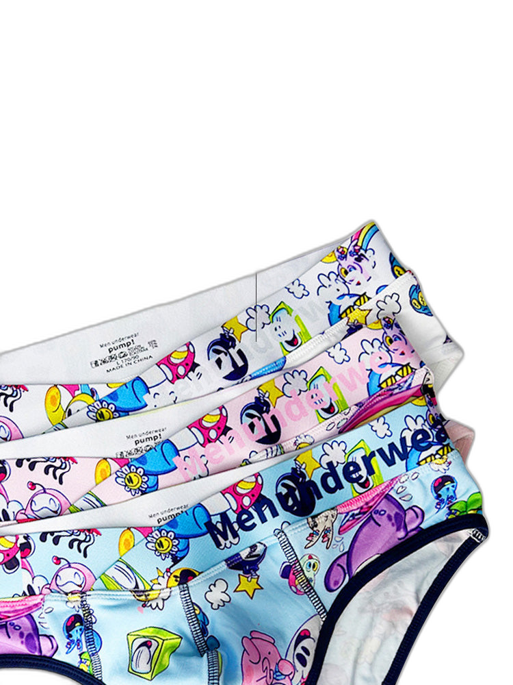 2 Pack Men's Playful Cartoon No-Tag Comfortable and Breathable Briefs