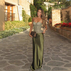 Sexy Lace Sling Corset Satin Mid-length Dress Set