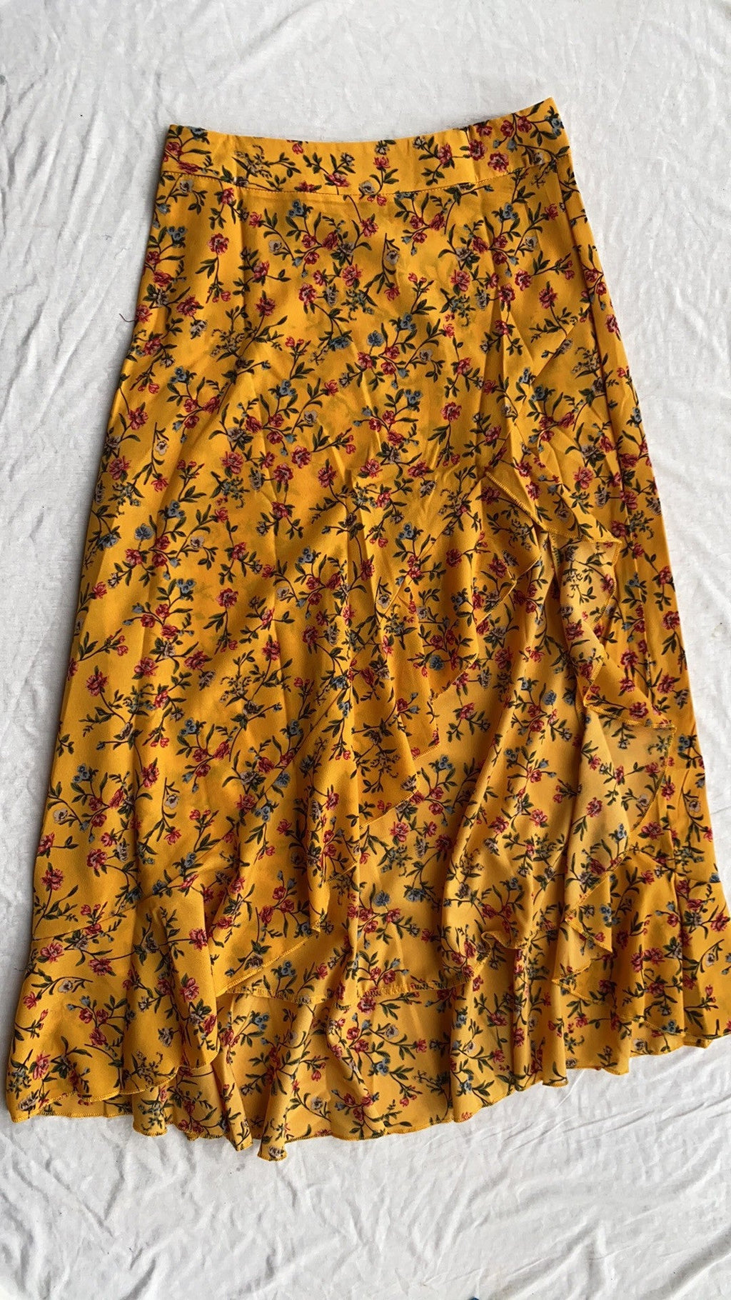 Printed Ruffled Side Slit Skirt
